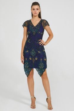 Peacock Flapper Dress in Navy 1