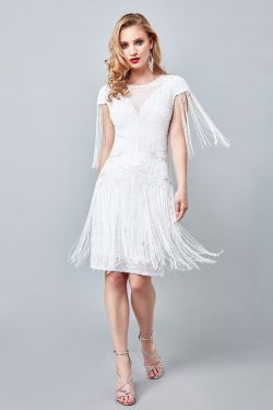 1.Sybill Fringe Flapper Dress in White