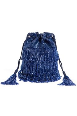 Chanel Hand Embellished Fringe Bucket Bag in Navy Blue 1