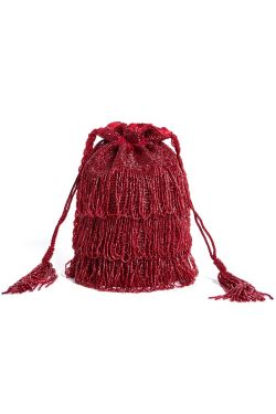 Chanel Hand Embellished Fringe Bucket Bag in Red 1