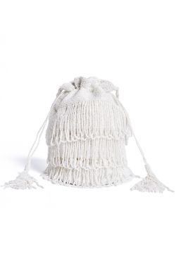 Chanel Hand Embellished Fringe Bucket Bag in White 1