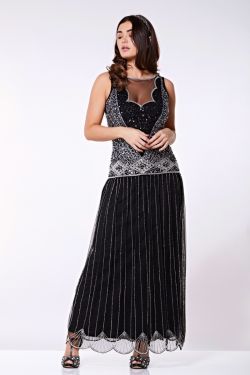 Elaina Drop Waist Flapper Maxi Dress in Black 1