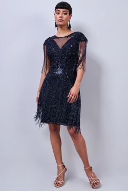 Sybill Fringe Flapper Dress in Navy 1