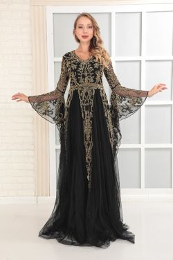 Aaya Flare Sleeve Maxi In Black Gold