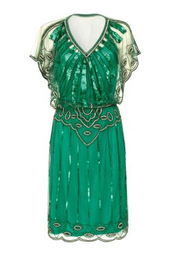 Angel Sleeve Plus Size Flapper Dress in Emerald Green 5