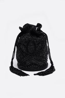 Beatrice Hand Embellished Bucket Bag in Black 4