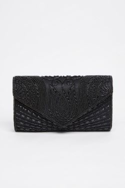 Beatrice Hand Embellished Clutch Bag in Black 1