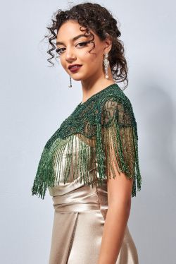 Suzi Hand Embellished Cape in Green