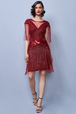 Sybill Fringe Flapper Dress in Red 1