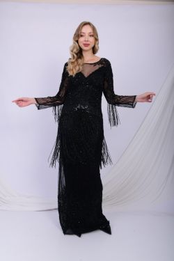 Esther Black Fringe Glam Gown