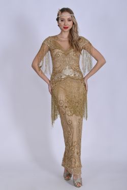 Ethel Maxi Fringe Gown in Gold