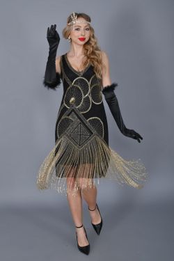 Jade Gorgeous Gold Fringe Black Dress