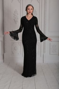 Paris Black Bell-Sleeve Maxi Gown