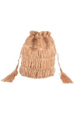 Tassel Hand Embellished Fringe Bucket Bag in Blush