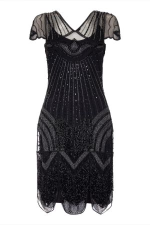 Beatrice Fringe Flapper Dress in Black