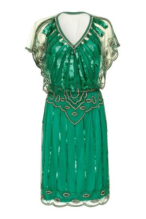Angel Sleeve Flapper Dress in Emerald Green 5