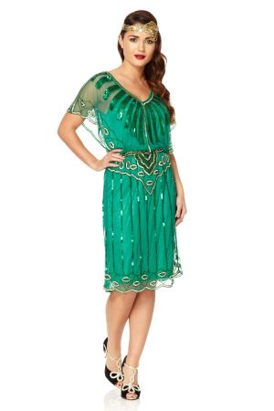 Angel Sleeve Flapper Dress in Emerald Green 1