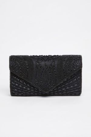 Beatrice Hand Embellished Clutch Bag in Black 1