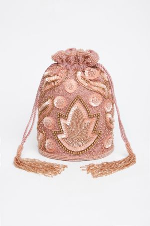 Hollywood Hand Embellished Bucket Bag in Rose Gold 1