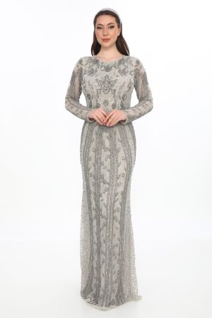 Laila Maxi – Silver Modest Evening Gown