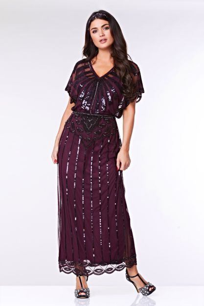 Angelina Maxi Dress in Plum Gatsbylady London