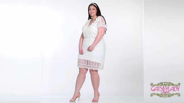 Angel Sleeve Flapper Dress in Off White Gatsbylady London